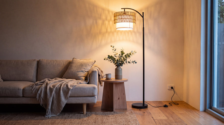 The rattan floor lamp, honestly: weave, light and the rooms it suits