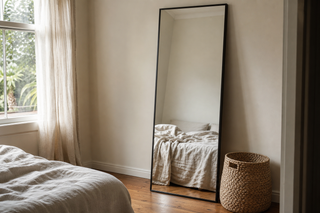 Rectangle mirror NZ — Zenith X 180 x 80cm portrait full length mirror leaning in an Auckland bedroom