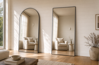 Tall rectangle and arched full length mirrors compared in a New Zealand living room
