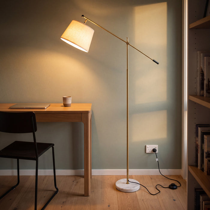 Vienna Brass Marble Base Floor Lamp lighting a home office desk